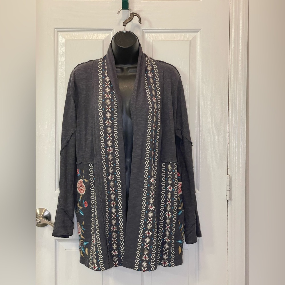 Caite brand gray jacket with floral embroidery